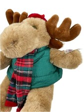 Commonwealth Christmas Moose "Plush Stuffed Green Vest Plaid Scarf Red Hat 14"