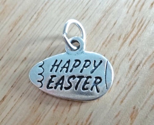 Sterling Silver 14x18mm Easter Egg says Happy Easter Charm - Picture 2 of 6