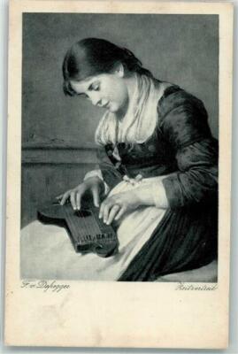 39798844 - censorship stamp Mrs. Zither pastime Klio no. 425 Defregger, F. von
