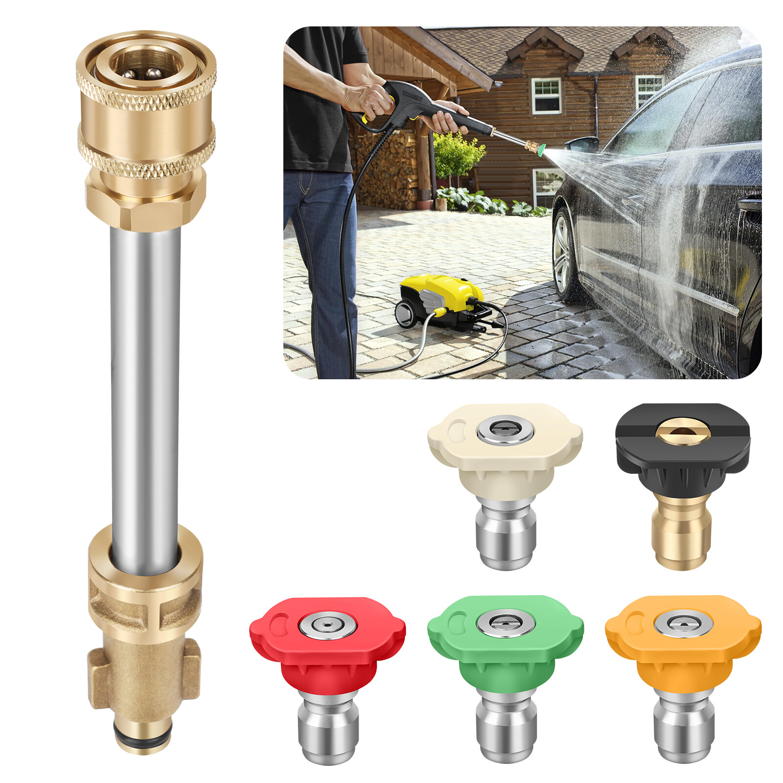 1/4 Inch Pressure Washer Gun Adapter with 5 Nozzles for Ryobi Portland Husky