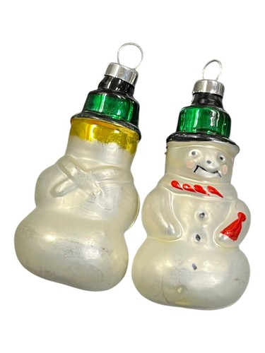 Vintage Snowman Christmas Tree Holiday Ornament Hand Painted Decor- Set Of 2 - Picture 5 of 6