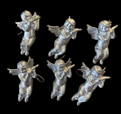 Vintage Christmas Ornaments Angels Cherubs Silver Color Victorian Romantic Lot 6
