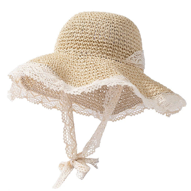 Femme Pliable Respirant Large Bord Chapeau Paille Extérieur Soleil Bob Été Plage - Photo 1/4
