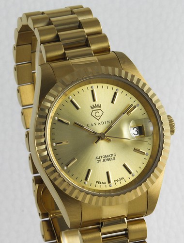 Cavadini Automatic Watch Caliber Felsa Swiss Made CV-334 Leonardo Gold-Gold - Picture 4 of 6