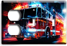 FIRE TRUCK SIRENS CITY CALL LIGHT SWITCH OUTLET WALL PLATE FIREFIGHTER ART DECOR