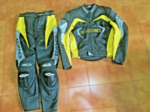 TUTA IN PELLE MOTO DIVISIBILE CORNER NERO GIALLO TAGLIA 50 USATA | eBay
