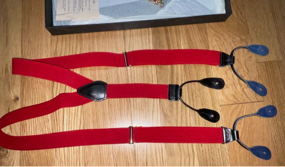 Pañuelo de hombre Warehouse rojo cummerbund/suspenders satinado ajuste todo atado lazo + Foto 2 de 4