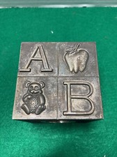 Vintage Silverplated ABC's  Animals Block Savings Bank Nursery Decor