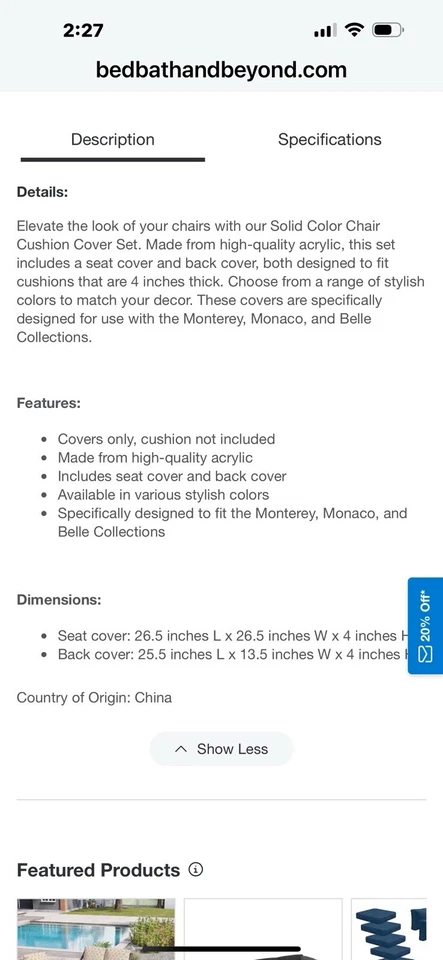 Solid Color Chair Cushion Cover Set For 4-inch Cushions (Covers Only) - Image 3 of 3