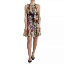 DOLCE & GABBANA Dress Beige Floral Sleeveless A-line Mini IT36 / US2 / XS $2800