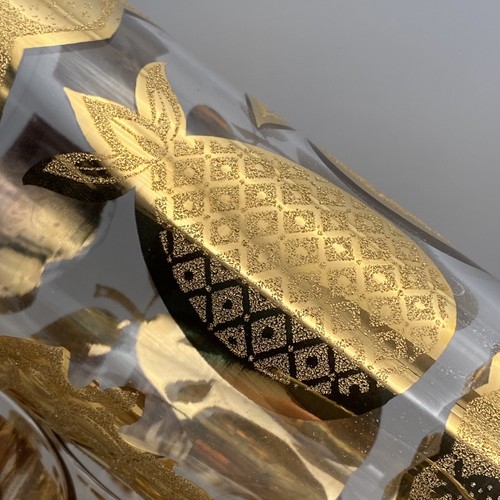MCM Vintage CULVER 22k Gold Highball Glasses - Set Of 8 - Pineapple Fruit Medley - Picture 7 of 14