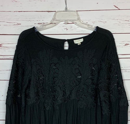 Deletta Anthropologie Women's Size S Small Black Sheer Lace Puff Sleeve Cute Top - Picture 4 of 11
