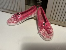 Sperry Top-Sider Girls Pink Leopard Pattern Biscayne 1 Eye Sequin Boat Shoe 4.5M