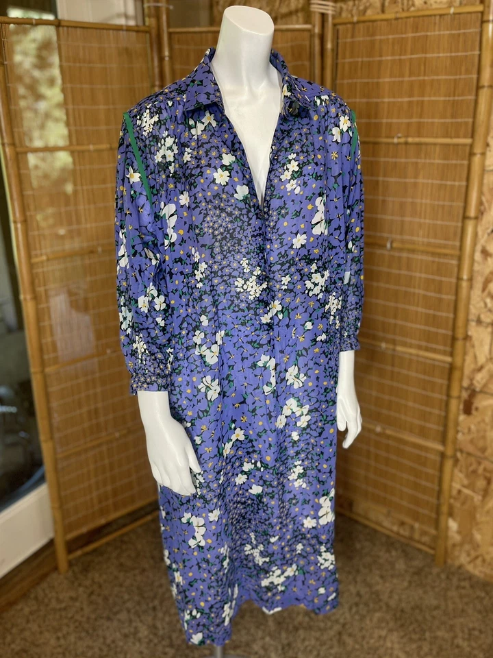 Vintage 60’s FLORAL MAXI SHIRT DRESS w POCKETS Kaftan Mod Retro Hawaiian Mumu - Image 2 of 4