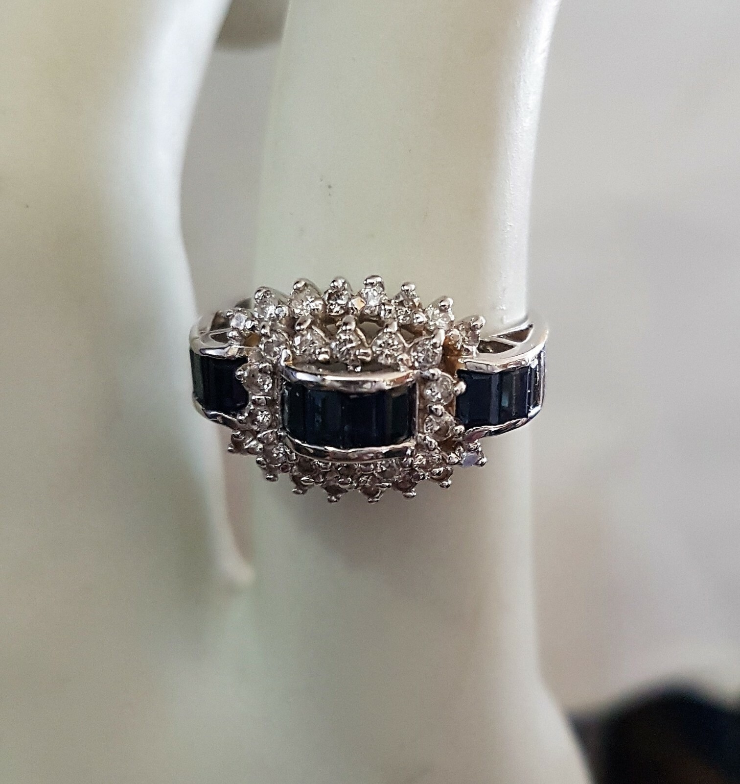 BH 1.60 Ctw Emerald Cut Sapphire Diamond Ring 14K White gold Size 6.75 4.3 Grams BH 1.60 Ctw Emerald Cut Sapphire Diamond Ring 14K White gold Size 6.75 4.3 Grams