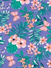 Floral Challis Fabric Tropical Flowers Butterfly Hawaiian Print By the Yard