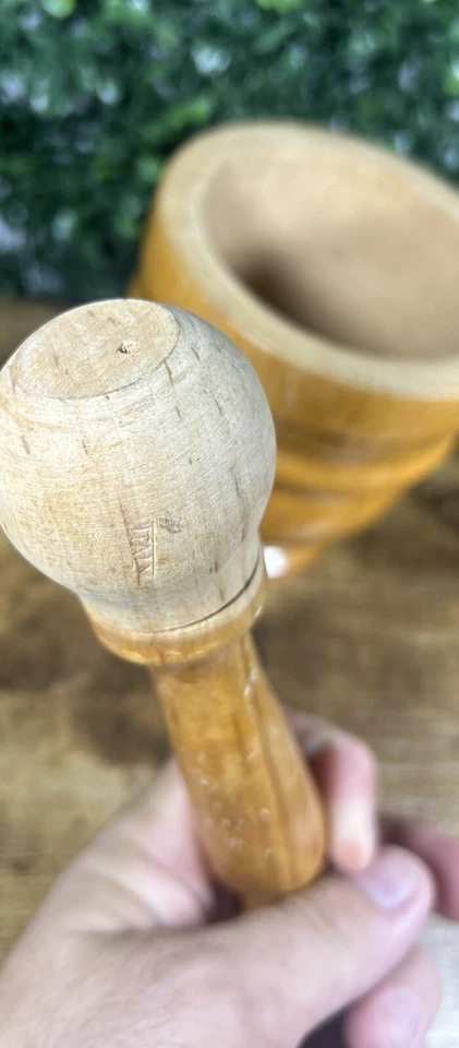 Juego de mortero y mortero torneado italiano de madera de 5 pulgadas de alto hecho en Italia ¡Bonito!! Foto 3 de 4