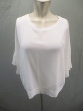 NWT ZARA Size S Women White Round Neck Short Flare Sleeve Sheer Flowy Blouse 002