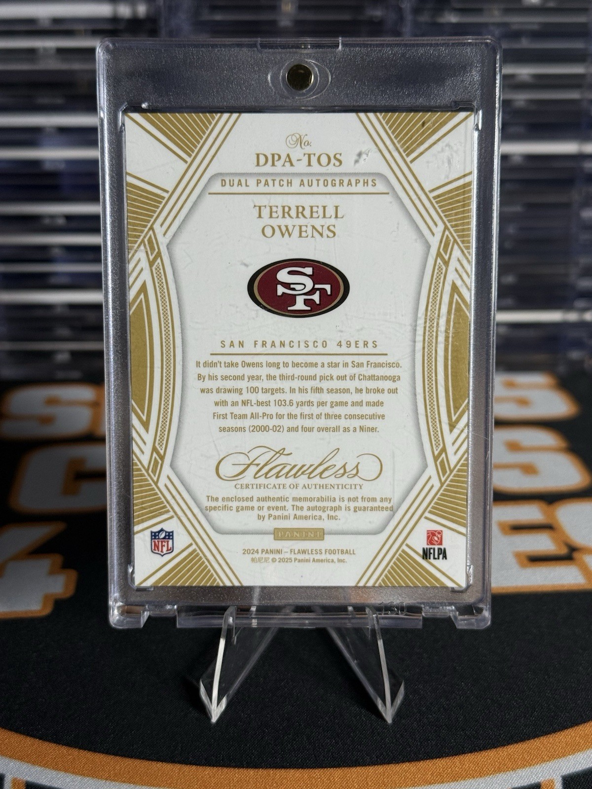 2024 Panini Flawless - Dual Patch Auto Terrell Owens #DPA-TOS Silver /20 AU, MEM view 4