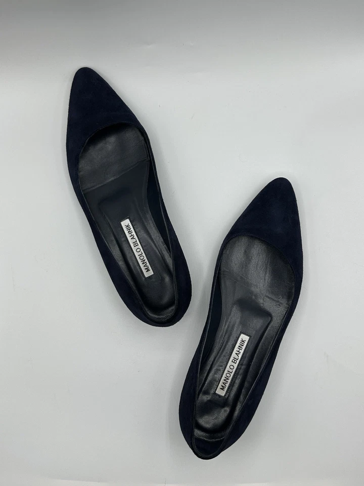 Mujer Diseñador Manolo Blahnik Azul Marino Gamuza Gelista Ballet Plano Talla 37 EE. UU. 7 Foto 4 de 4