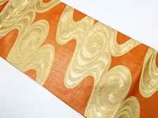 7310908: JAPANESE KIMONO / ANTIQUE FUKURO OBI / SILK / WOVEN SPIRAL