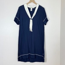 H&M L.O.G.G. Women Nautical Sailor Shift Dress 10 Navy Blue White Maritime Retro