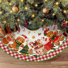 Gingerbread Christmas Tree Skirt, 36 Inch Xmas Tree Mat for Home