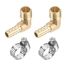 2Pcs Brass Hose Barb Fitting Elbow 8mm x G1/4 Male Thread Right Steel Clamp