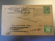 GB STAMPS 1935 ENVELOPE WITH POSTAGE TO PAY ADHESIVE LONDON