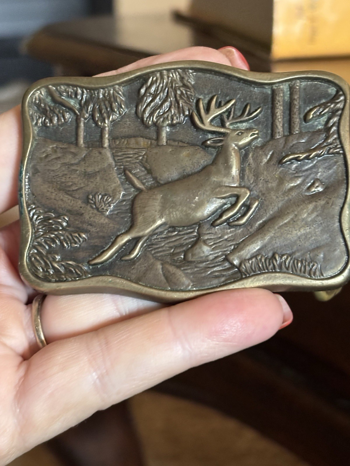 Solid Brass BTS 1983 Deer Running Through Forest … - image 2