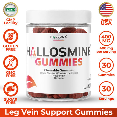 Hallusa Natural Hallosmine Gummies - Circulation & Leg Vein Support - 30 Gummies