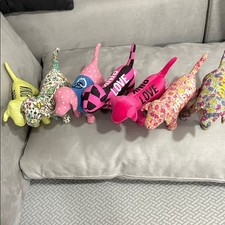 Victoria  s Secret PINK Lot of 7 Plush Floral Stripe Retired Dogs Collectors Item
