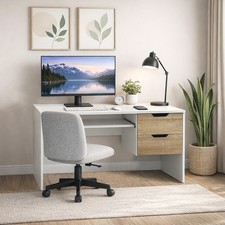 Image of Modern Home Office Desk with 2 Storage Drawers, White or Oak Effect