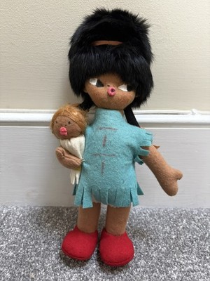 Vintage 70er Jahre Filz Indianer Puppe von Mary Vasquez, Spanien, 11 cm
