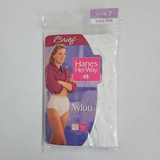 VTG 1995 Hanes Her Way Nylon White Briefs Silky Panty Underwear 3 Pair Size 7
