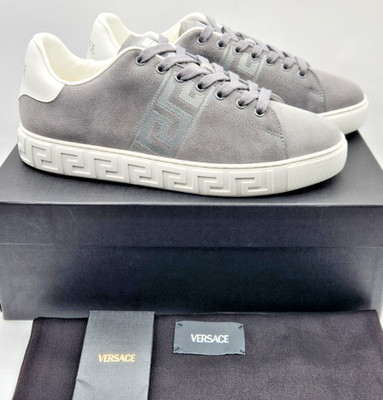 Versace Greca Men's Concrete/White Suede Sneakers EU43 US10