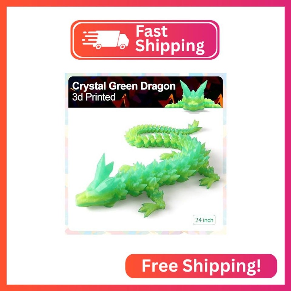 3D Printed Dragon 24 Inch, Large Articulated Crystal 3D Dragon Fidget ...