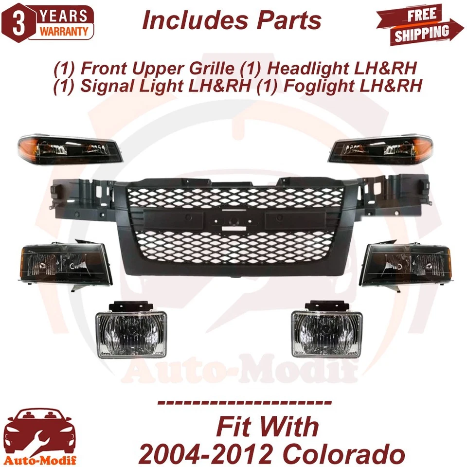 Front Upper Grille & Front Haedlight Assembly Kit For 2004-2012 Colorado - Image 2 of 4