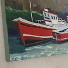 Original Red Fishing Boat Oil Painting Coastal Harbor Art 11x14 Wood Panel — photo 6