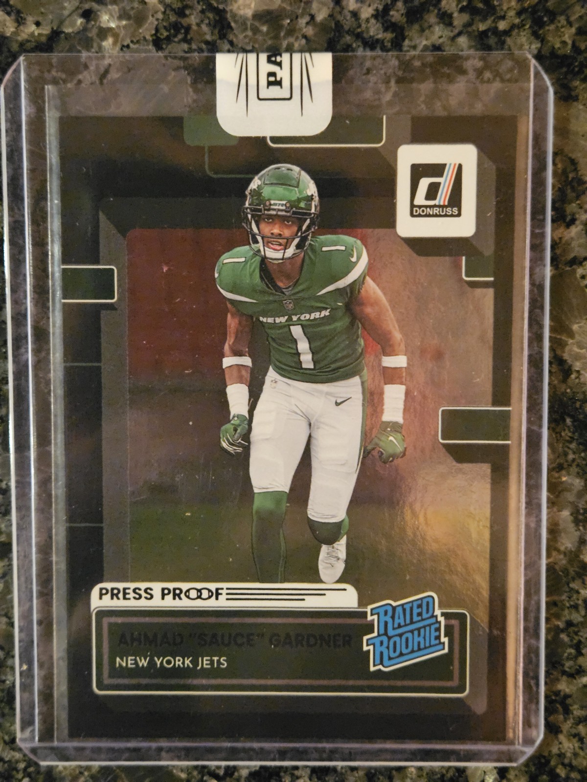 2022 /10🔥Panini Donruss Rated Rookie Ahmad Gardner #328 Press Proof Black (RC)