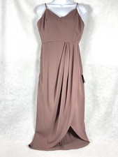 Lulus Dress Women’s Medium Mauve Reinette Faux Wrap Midi Sleeveless Resort New