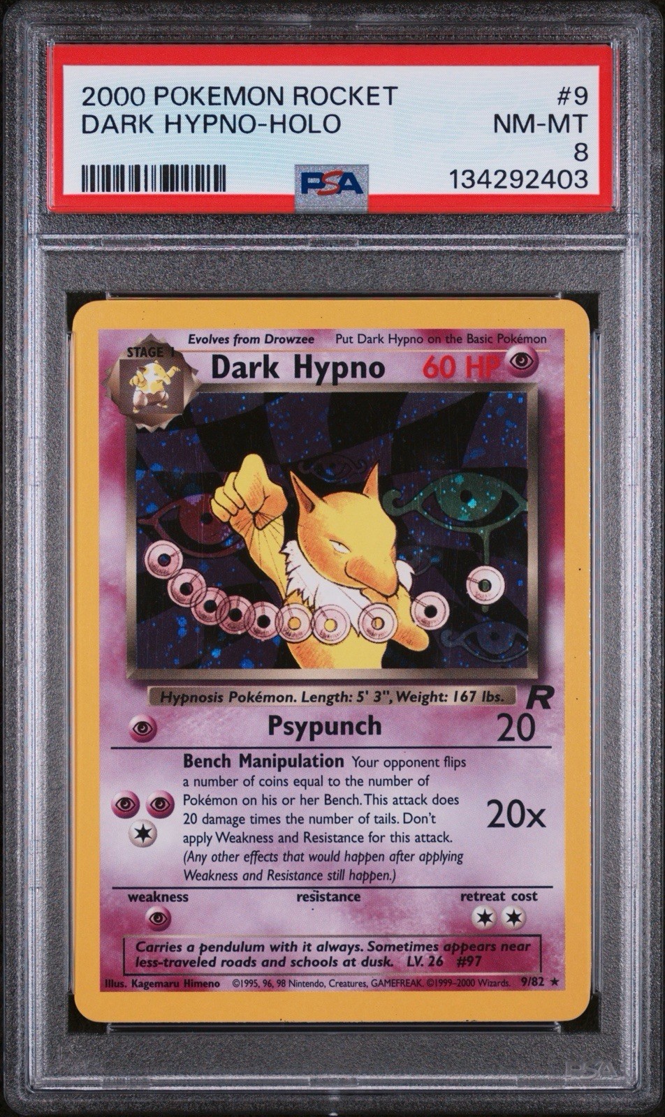 2000 POKEMON ROCKET #9 DARK HYPNO-HOLO PSA NM-MT 8