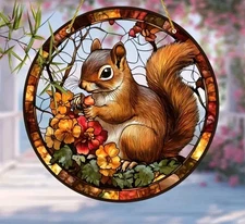 Fall suncatcher Squirrel window ornament ACRYLIC 2D 8 inch FREE Shipping