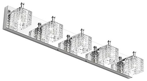 Chrome Bathroom Vanity Light Fixtures Crystal 5 Lights Modern LED Chrome