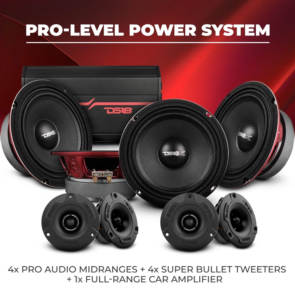 DS18 4x 6.5" Mid-Range Loudspeaker + Amplifier 4-Channel + 4 x 3.8" Tweeters - Image 2 of 4