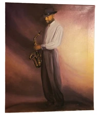 June Marie African- American Saxophone Player Jazz Canvas Lithograph Print