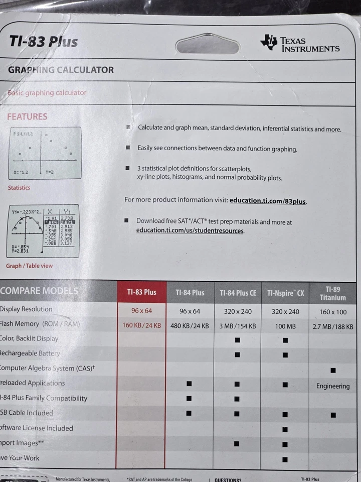 NEW TI-83 Plus Graphic Calculator Texas Instruments TI83 + Graphing - Image 2 of 2