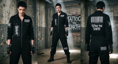 Dystopian Alpha Series Scarlet Barcode Jumpsuit. Black Jumpsuit Coveralls!