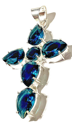 B L A U T O P A S  EDELSTEIN HANDGEFERTIGT 925 STERLINGSILBER KREUZANHÄNGER