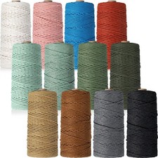 Wesnoy 12 Rolls Macrame Cord, 3 mm x 1308 Yards Natural Cotton Twine, Colored